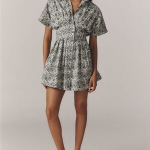 Maeve Tobie Blue and White Patterned Mini Dress